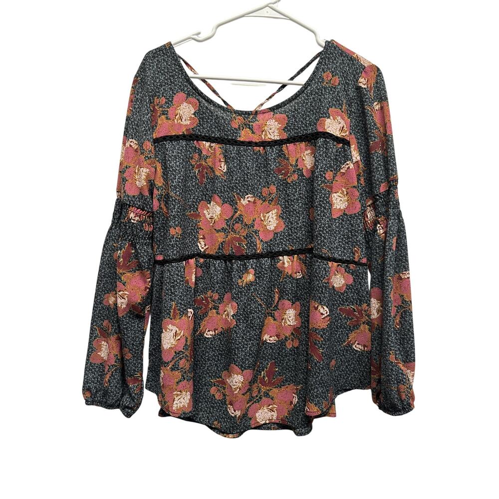 Knox Rose Women's Floral‎ Long Sleeve Boho Blouse L Dark Whimsygoth